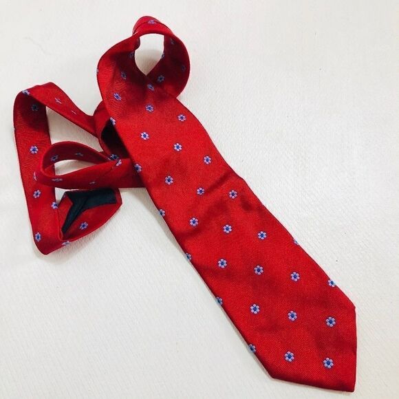 🌹Brooks Tie Pure Silk Red Blue & White Flower - Picture 1 of 3